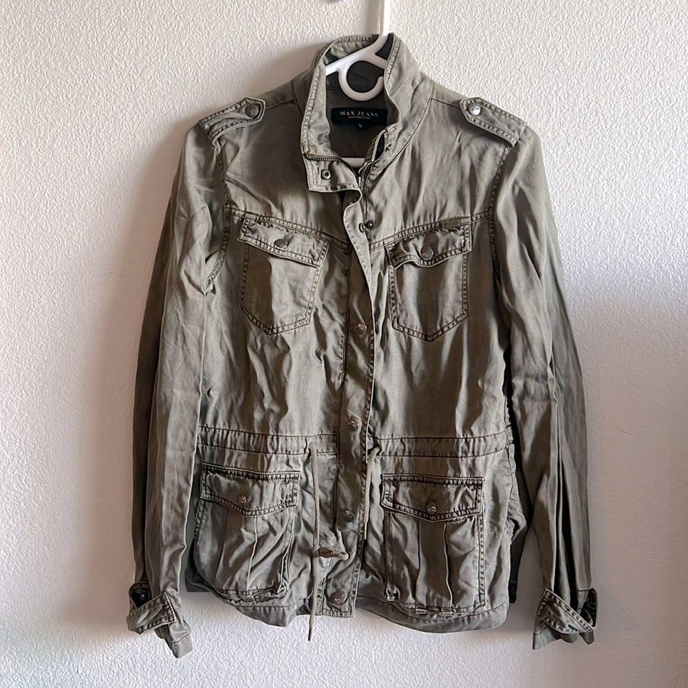 Max Jeans Olive Green Utility Military Jacket Cargo Pockets‎ Small